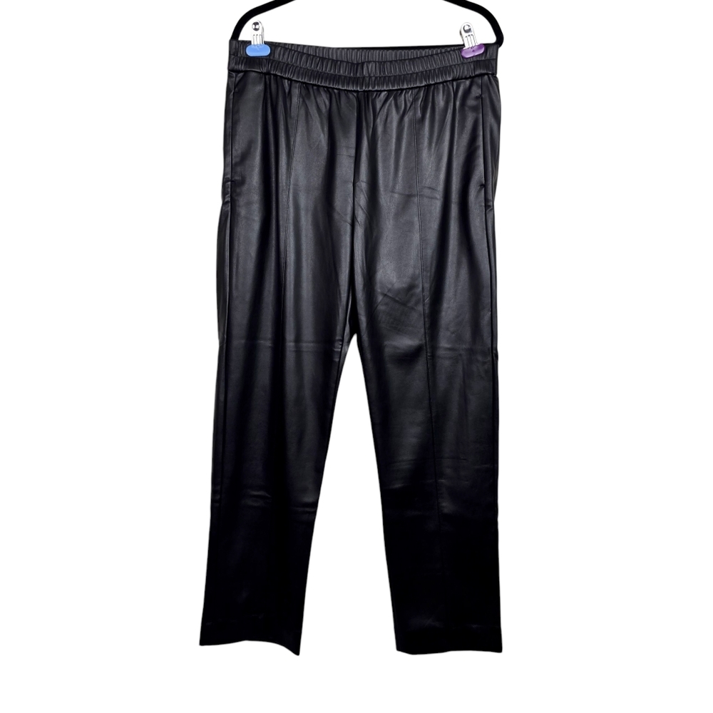Ann Taylor Womens Black Faux Leather Pull-On Ankle Pants Size L NWT